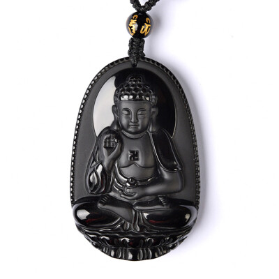 

Ling Fei obsidian big day Pendant is a goat monkey zodiac Buddha necklace men and women with a large chain