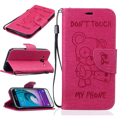 

Rose red Bear Style Embossing Classic Flip Cover with Stand Function and Credit Card Slot for SAMSUNG GALAXY J3/J3 2016 J320