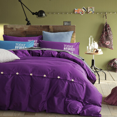 

Jie Liya suite home textiles four-piece cotton button models cotton solid color kit 15 m&18 m bed universal quilt bed sheets mysterious purple
