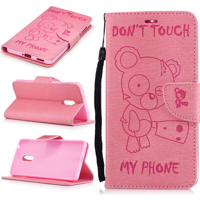 

Pink Bear Style Embossing Classic Flip Cover with Stand Function and Credit Card Slot for Nokia 6