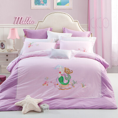 

Bedding Bedding Home Textiles Cotton Pure Cotton Embroidery Cartoon Four Piece Cotton Quilt Bed Sheets Mermaid Purple 18m Bed 220 240cm