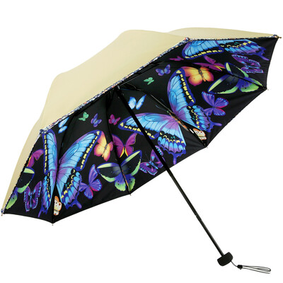 

Paradise umbrella UPF50 double layer hit black rubber butterfly fly three fold sun umbrella sunny umbrella 31818E beige
