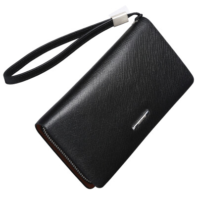 

BOPAI men's wallet long paragraph zipper leather multi-functional handbag black 12-60801