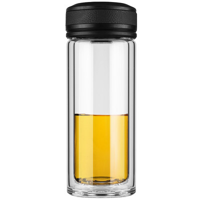 

Jingdong supermarket] Vientiane (WANXIANG) V19 255ML double heat-resistant glass cups stainless steel cups business men and women portable cups fashion portable tea cups black