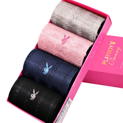 

Playboy (PLAYBOY) 2700 wool socks in the tube fashion warm socks 4 double gift box (black sapphire light gray