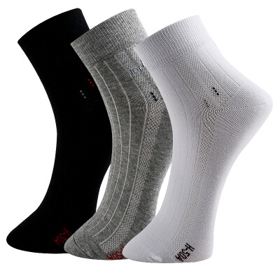 

Red beans hongdou socks men socks business casual solid color knitted stripes four seasons in the tube socks H7W017 three pairs of uniforms