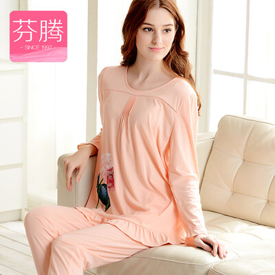 

Fenteng FancyENG Pajamas Women&39s Midday Naped Headdress Mendel Printed Home Set J9613397 Shrimp