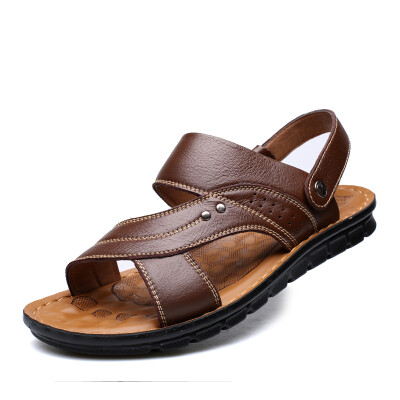 

Yicky EGCHI Sandals Men&39s Sandals Outside the first layer of leather breathable sandals 12129 brown 44