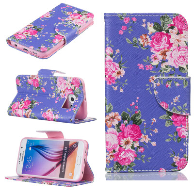 

Purple flowers Design PU Leather Flip Cover Wallet Card Holder Case for SAMSUNG GALAXY S6