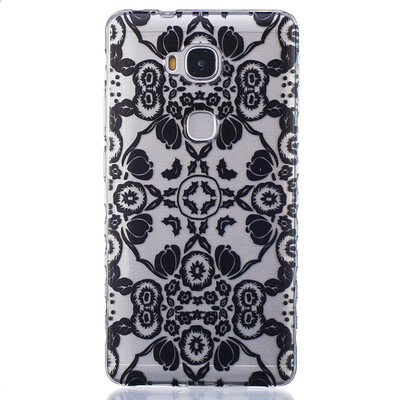 

Black flowers Pattern Soft Thin TPU Rubber Silicone Gel Case Cover for HUAWEI Honor 5X