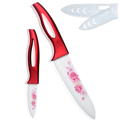 

XYJ Kitchen Knives 3, 6 Inch Fruit Chef Knife White Blade With Pattern Ceramic Knife Set