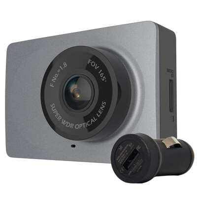 

XIOAMI YI Full HD 1296P 165° Wide Angle Dashboard Camera Car DVR Dash Night Vision Video Recorder Grey With car Charger Outlets