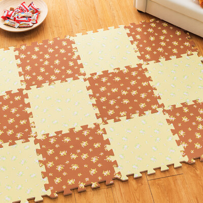 

Mingde Floral mats living room bedroom floor splicing mats non-slip PE green plastic foam mat 30 30cm coffee color beige 9 pieces