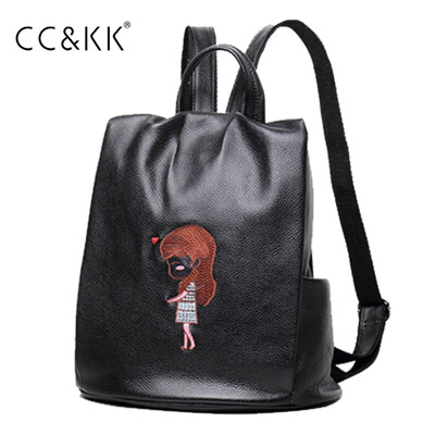 

CC&KK双肩包女 背包女 新款传统刺绣头层牛皮情侣双肩包 韩版潮女士背包 防盗防水旅行包