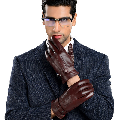 

Luo Otis NOOLDERS men winter plus velvet thickening leather gloves Slim version of warm&cold driving ride sheepskin gloves coffee warm cashmere  code M-01