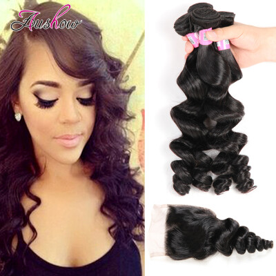 

Brazilian Loose Wave With Closure Brazilian Virgin Hair Loose Wave Virgin Bundles With Closure 4 Bundles Human Hair With Closure