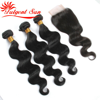 

indian virgin hair body wave with closure 3 pcs indian hair bundle with closure unprocessed hair with closure soft no shedding