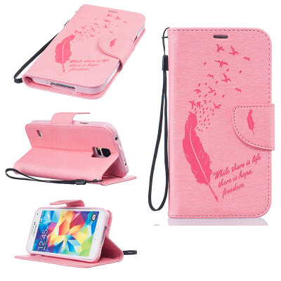 

Pink Feathers and birds Style Embossing Classic Flip Cover with Stand Function and Credit Card Slot for SAMSUNG GALAXY S5