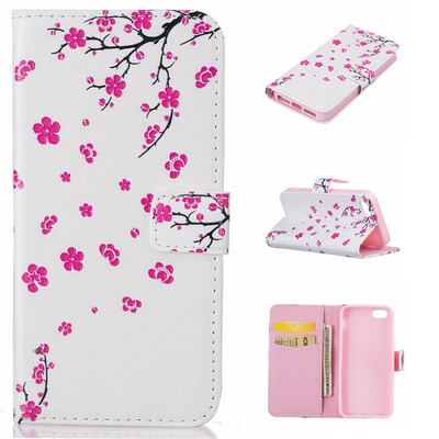 

peach blossom Design PU Leather Flip Cover Wallet Card Holder Case for IPHONE 55S5SE
