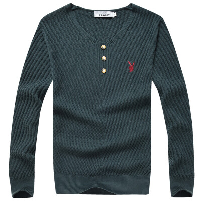 

Playboy PLAYBOY Sweater Men's Fashion Casual V-Neck Knit Sweater 16001PL1908 Dark Green 3XL