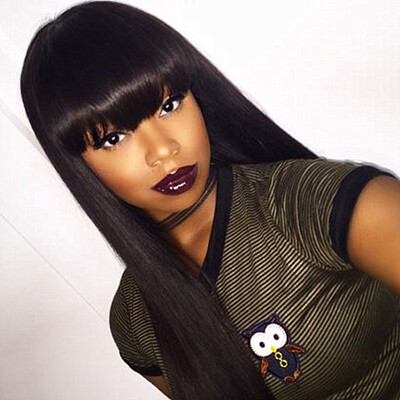 

N..W. Peruvian virgin human hair Lace front wigs Silk straight Glueless wigs with bangs for black women