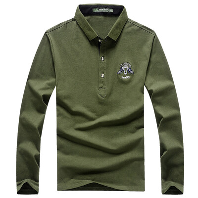 

Jeep shield POLO shirt Men's casual long-sleeved T-shirt lapel solid color POLO shirt D9288 Orange 3XL