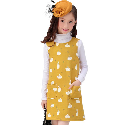

Xin Song girl small fox warm velvet vest in the skirt in the big children autumn&winter warm sleeveless dress light blue H024A2 11056