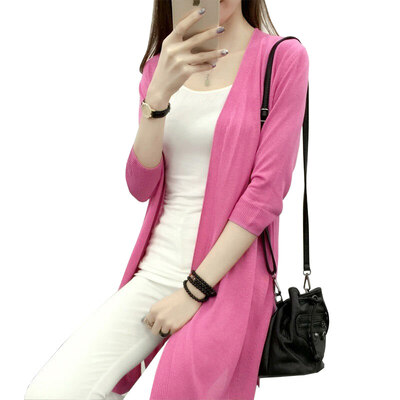 

Fubian cents FUBIXIAN seven-point sleeve in the long section of loose jacket outside the knitting cardigan T30003 rose red