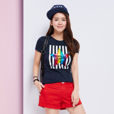 

Semir T-shirt short-sleeved T-shirt female stripe star prints wild 10215000081 rose red