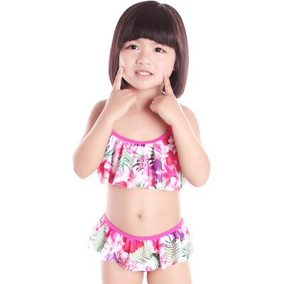 

EZI children split two sets of cute princess swimsuit girl swimsuit white leaf flower 110cm Ezi11052