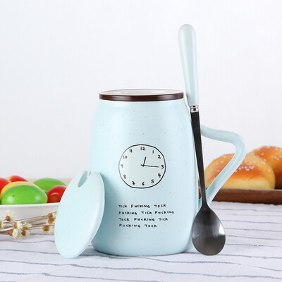 

LIFE CERAMICS mug cup with cover with a spoon blue contracted