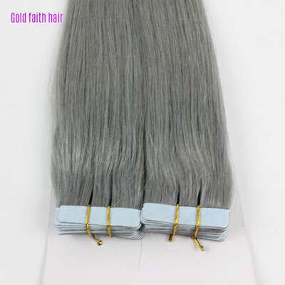 

100% Peruvian Virgin Remy Tape Hair Extensions Silky Straight Gray PU Tape Glue Skin Weft Hair Extensions