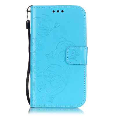 

Blue Flower Design PU Leather Flip Cover Wallet Card Holder Case for SAMSUNG S2