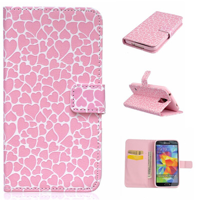 

Lovely Heart Design PU Leather Flip Cover Wallet Card Holder Case for SAMSUNG GALAXY S5
