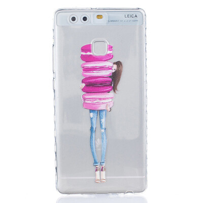 

Girl holding cake Pattern Soft Thin TPU Rubber Silicone Gel Case Cover for HUAWEI P9