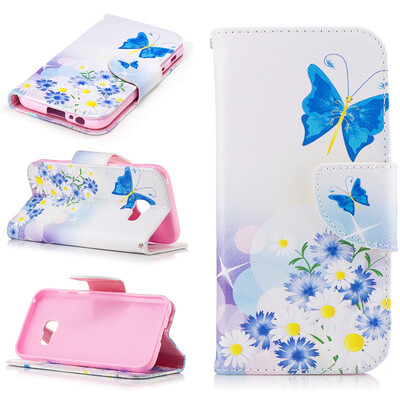 

Blue Butterfly Design PU Leather Flip Cover Wallet Card Holder Case for Samsung Galaxy A3 2017