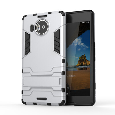 

Silver Slim Robot Armor Kickstand Shockproof Hard Rugged Rubber Back Case For Microsoft Lumia 950