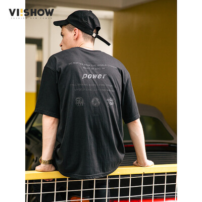 

Wei Xiu viishow круглый шею воротник с коротким рукавом футболка мужской Slim письмо печать мужской короткая футболка TD20691721 черный XXL