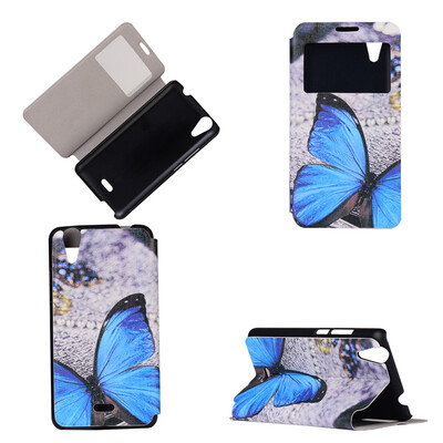 

Blue Butterfly Design Кожа PU откидной крышки Кошелек для карты памяти Чехол для Wiko Rainbow Jam 4G