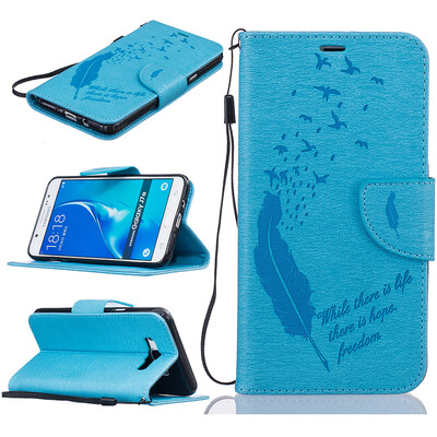

Light blue Feathers and birds Style Embossing Classic Flip Cover with Stand Function and Credit Card Slot for SAMSUNG Galaxy J7 2016/J710