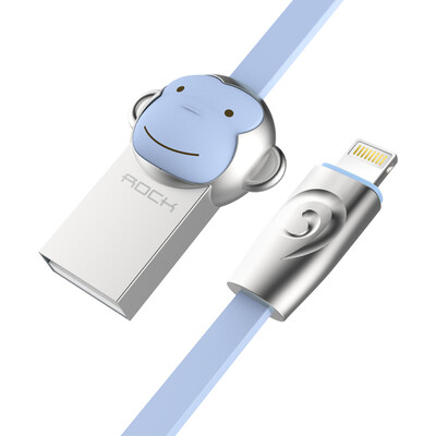 

Locke ROCK Apple data cable zinc alloy phone charging cable cartoon cute monkey for iPhoneX 10 8Plus 7 6s SE 5 iPad 1 m blue