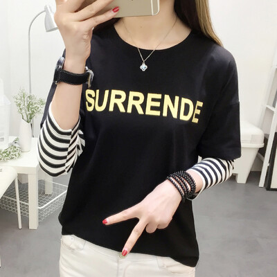 

VIVAHEART Korean Style Set Letter Fake Two-piece Long Sleeve T-Shirt Women&39s T-shirt VWTC173336 Black