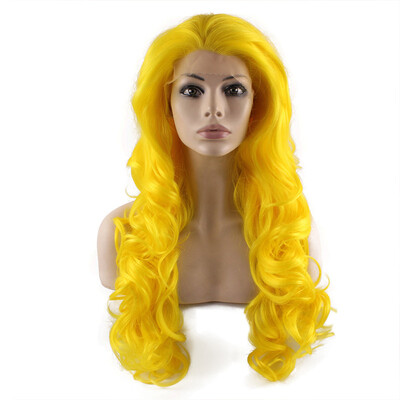 

Long Wavy Hand Tied Lace Front Yellow Cosplay Party Wig