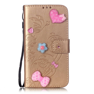 

Gold Flower Design PU Leather Flip Cover Wallet Card Holder Case for HTC 626