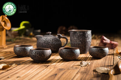 

Handmade Wood-Fired Ceramic Ruyi Gongfu Tea Set Teapot Pitcher Four Teacups