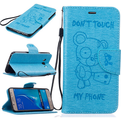 

Light blue Bear Style Embossing Classic Flip Cover with Stand Function and Credit Card Slot for SAMSUNG Galaxy J5 2016/J510