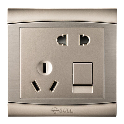 

Bulls BULL switch socket G19 series open double control five holes with switch socket 86 type panel G19E334 metal wire drawing panel champagne gold