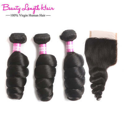 

Malaysian loose wave with closure human hair weave 3 bundles with closure Best Malaysian virgin hair with Closure