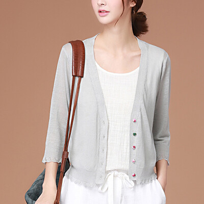 

CITYPLUS Arts Fan Sen Department of the sleeve short jacket leisure outside take a small shawl sweater cardigan women CWYC171159 light gray L