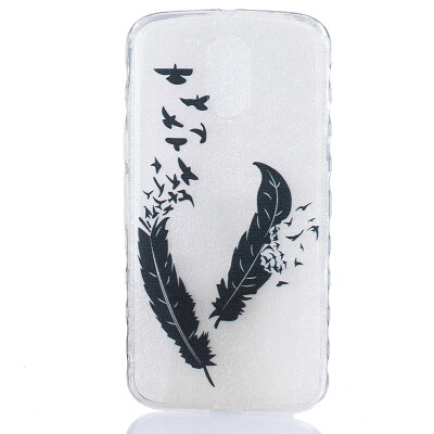 

Two feathers Pattern Soft Thin TPU Rubber Silicone Gel Case Cover for Moto G4/G4 Plus